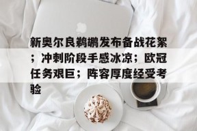 新奥尔良鹈鹕发布备战花絮；冲刺阶段手感冰凉；欧冠任务艰巨；阵容厚度经受考验的简单介绍
